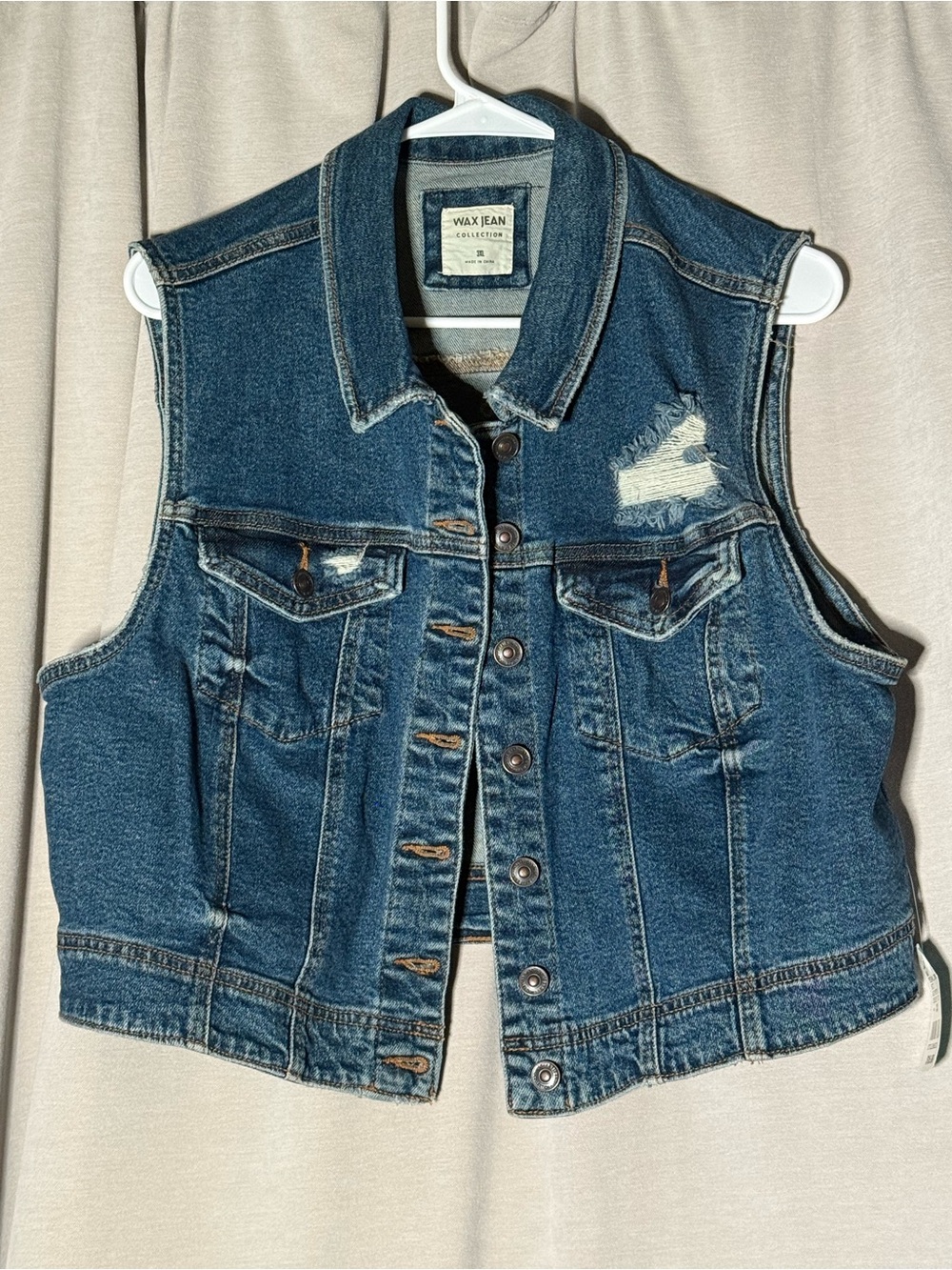 Wax Jean Collection Distressed Cropped Denim Vest - Size 3X